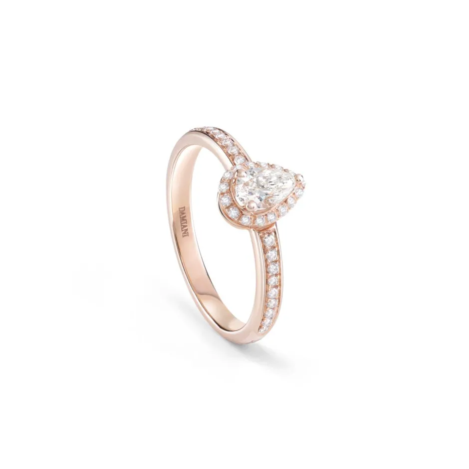 Damiani Anelli Di Fidanzamento | Anelli>Anello di fidanzamento in oro rosa con diamante taglio goccia