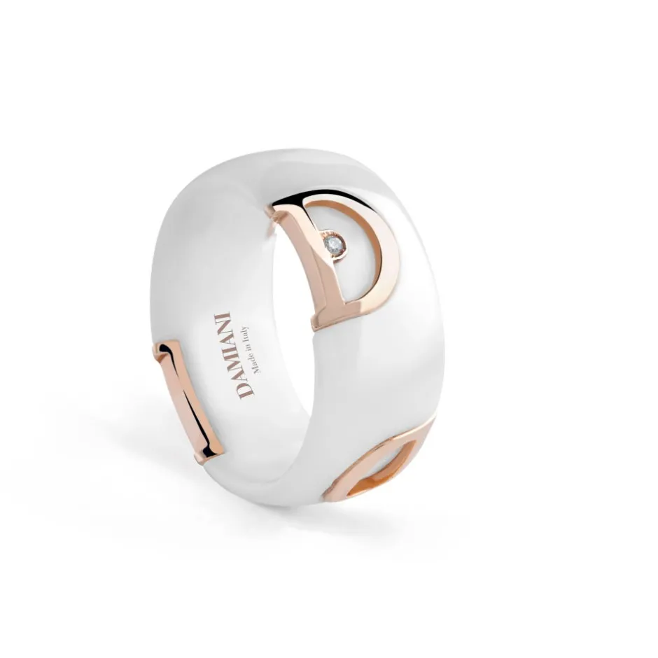 Damiani Anelli>Anello in ceramica bianca con oro rosa e diamante