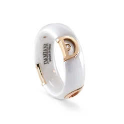 Damiani Anelli>Anello in ceramica bianca con oro rosa e diamante, 7 mm.