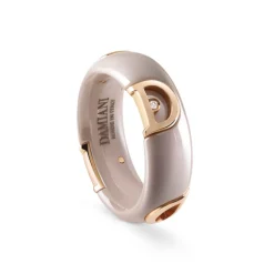 Damiani Anelli>Anello in ceramica cappuccino con oro rosa e diamante, 7 mm.