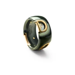 Damiani Anelli>Anello in ceramica verde con oro giallo e diamante, 10 mm.