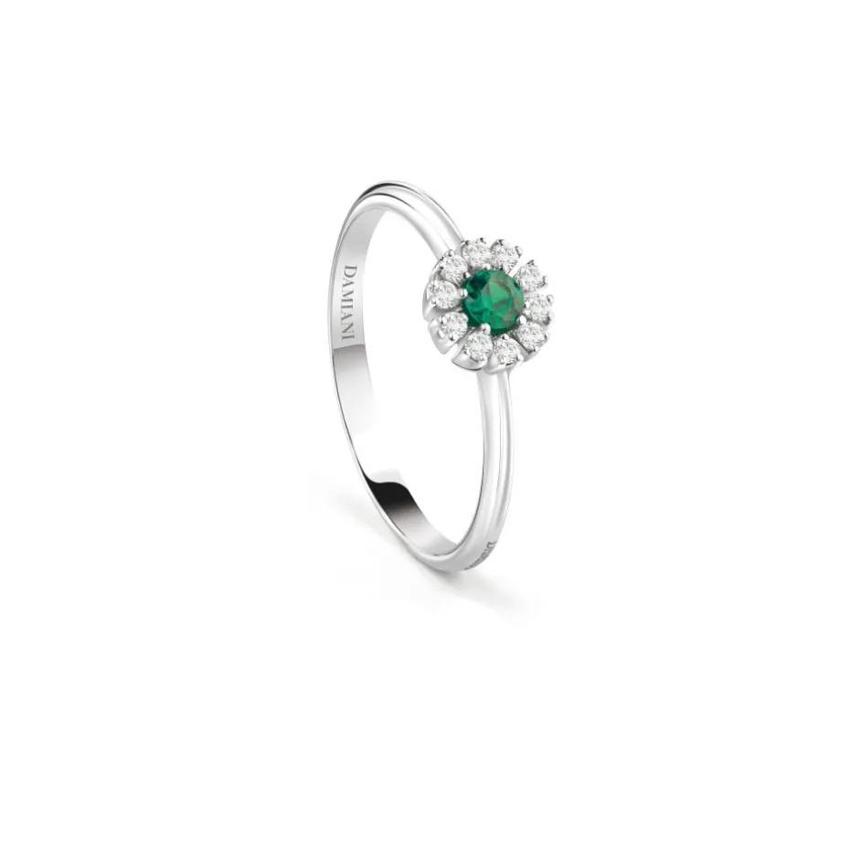 Damiani Anelli>Anello in oro bianco con diamanti e smeraldo