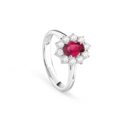 Damiani Anelli>Anello in oro bianco con diamanti e rubino