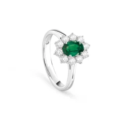 Damiani Anelli>Anello in oro bianco con diamanti e smeraldo
