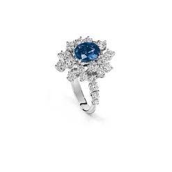 Damiani Anelli>Anello in oro bianco con diamanti e zaffiri