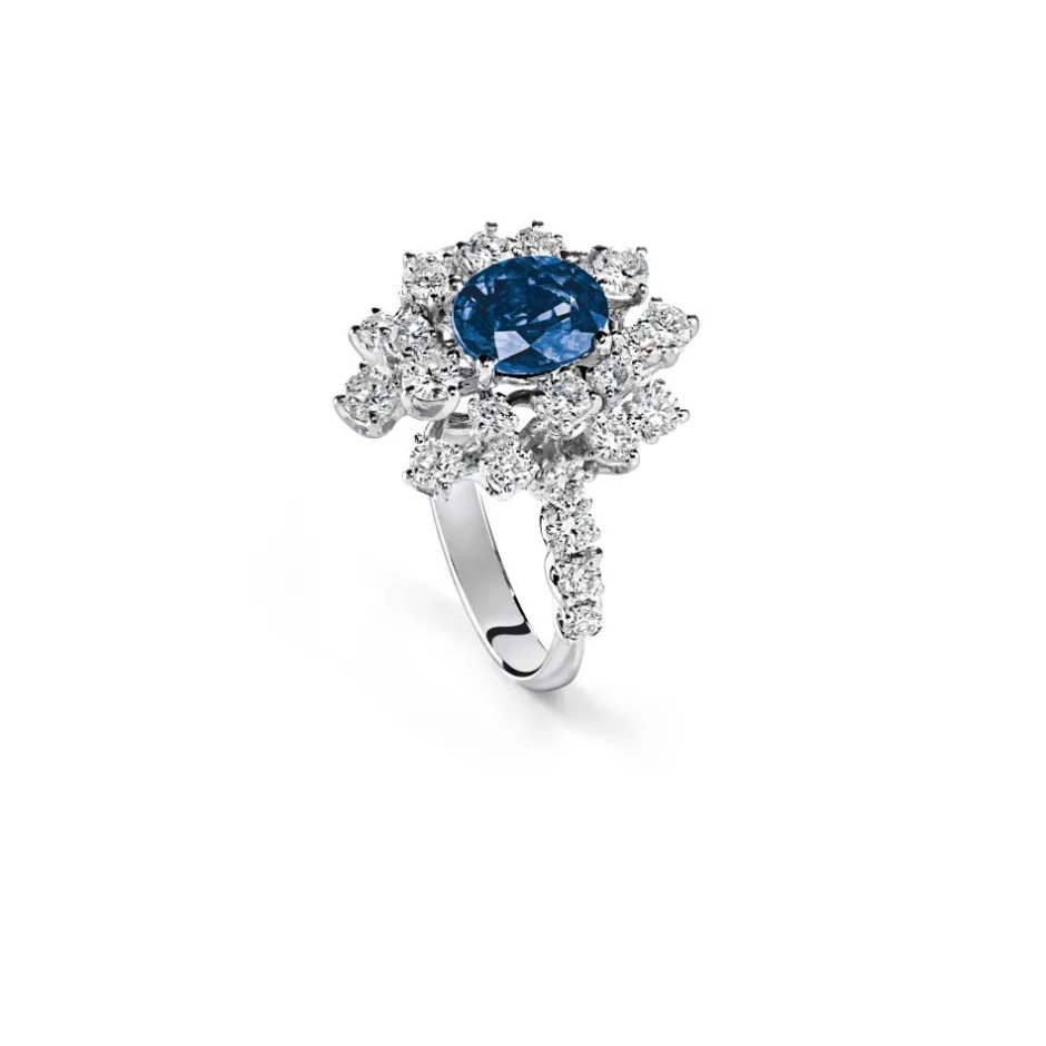 Damiani Anelli>Anello in oro bianco con diamanti e zaffiri