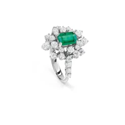 Damiani Anelli>Anello in oro bianco con diamanti e smeraldo