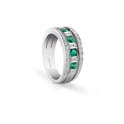Damiani Anelli>Anello in oro bianco con diamanti e smeraldi