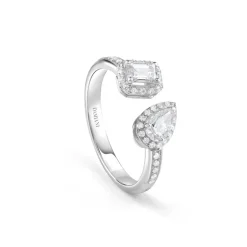 Damiani Anelli>Anello in oro bianco con diamante taglio smeraldo e diamante taglio goccia