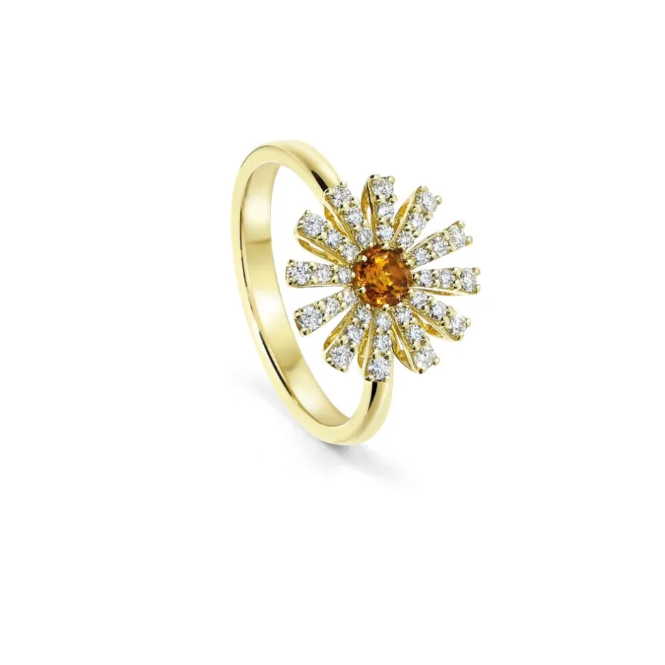 Damiani Anelli>Anello in oro giallo con quarzo citrino e diamanti, 12 mm.