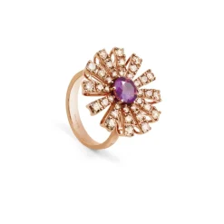 Damiani Anelli>Anello in oro rosa con ametista e diamanti brown, 16 mm.