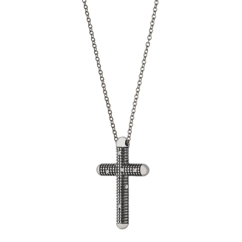 Uomo Damiani Uomo | Collane>Collana in oro bianco brunito con diamanti (26.50x16 mm)