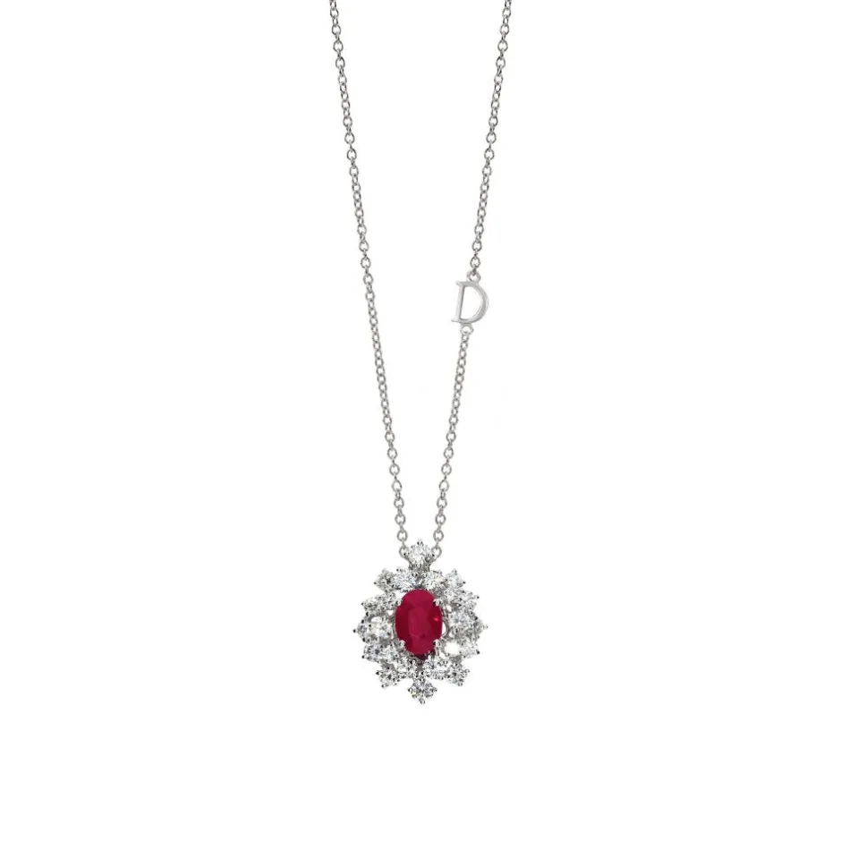 Damiani Collane>Collana in oro bianco con diamanti e rubino