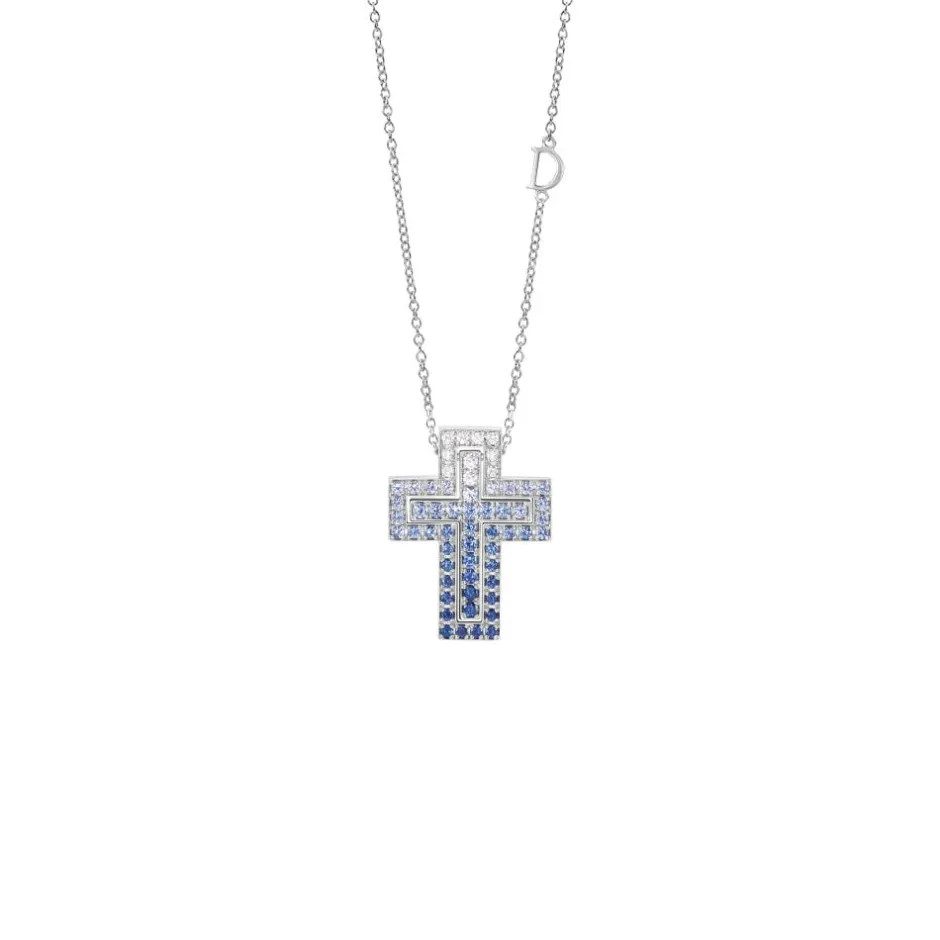 Uomo Damiani Uomo | Collane>Collana in oro bianco con diamanti e zaffiri