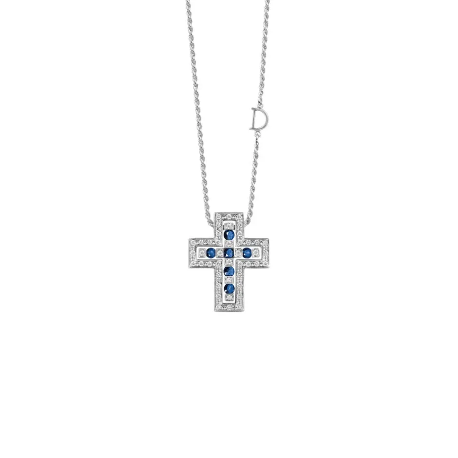 Uomo Damiani Uomo | Collane>Collana in oro bianco con diamanti e zaffiri