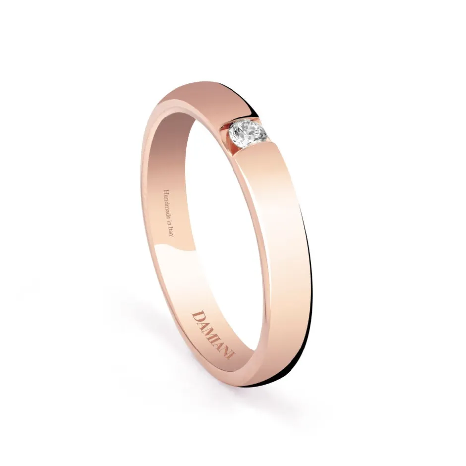 Damiani Fedi Nuziali>Fede nuziale in oro rosa con diamante esterno, 2,70 mm.