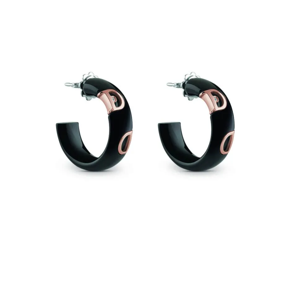 Damiani Orecchini>Orecchini in ceramica nera con oro rosa e diamante