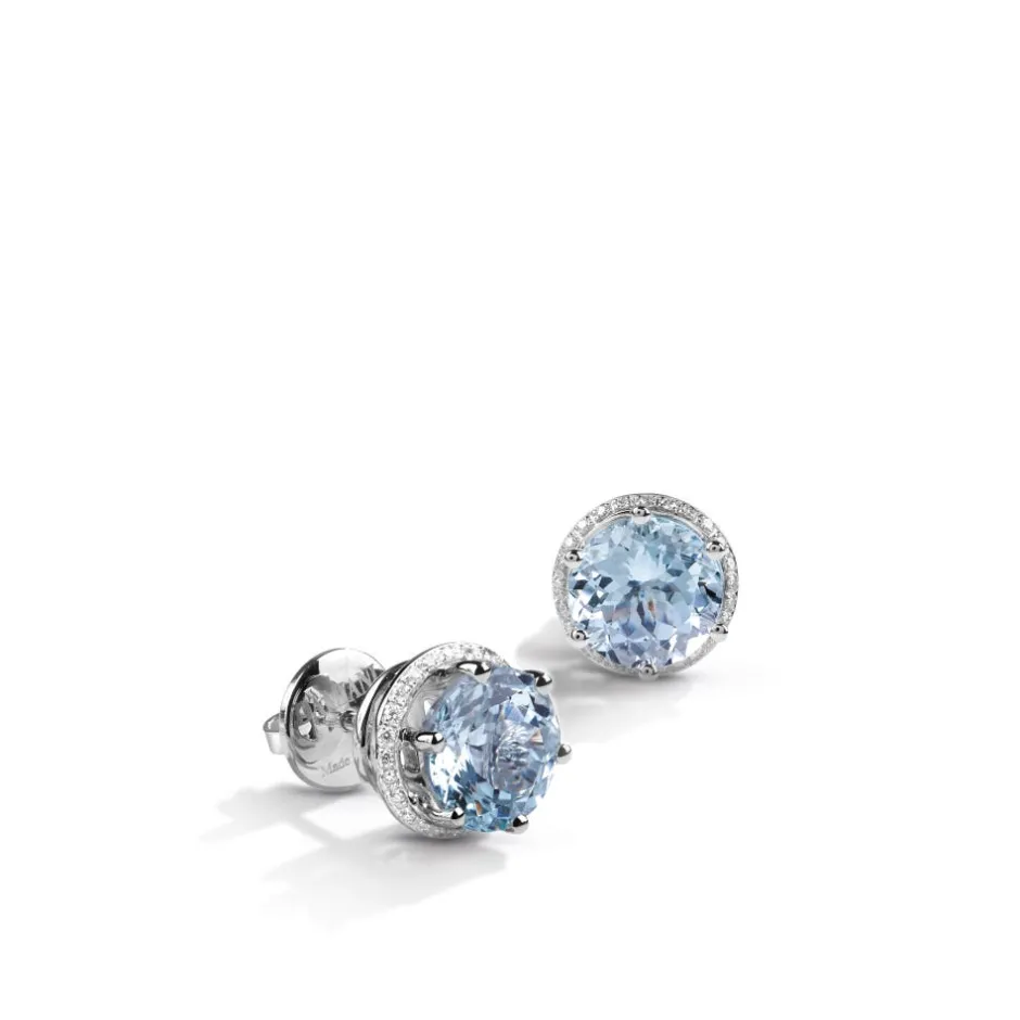 Damiani Orecchini>Orecchini in oro bianco con diamanti e acquamarina