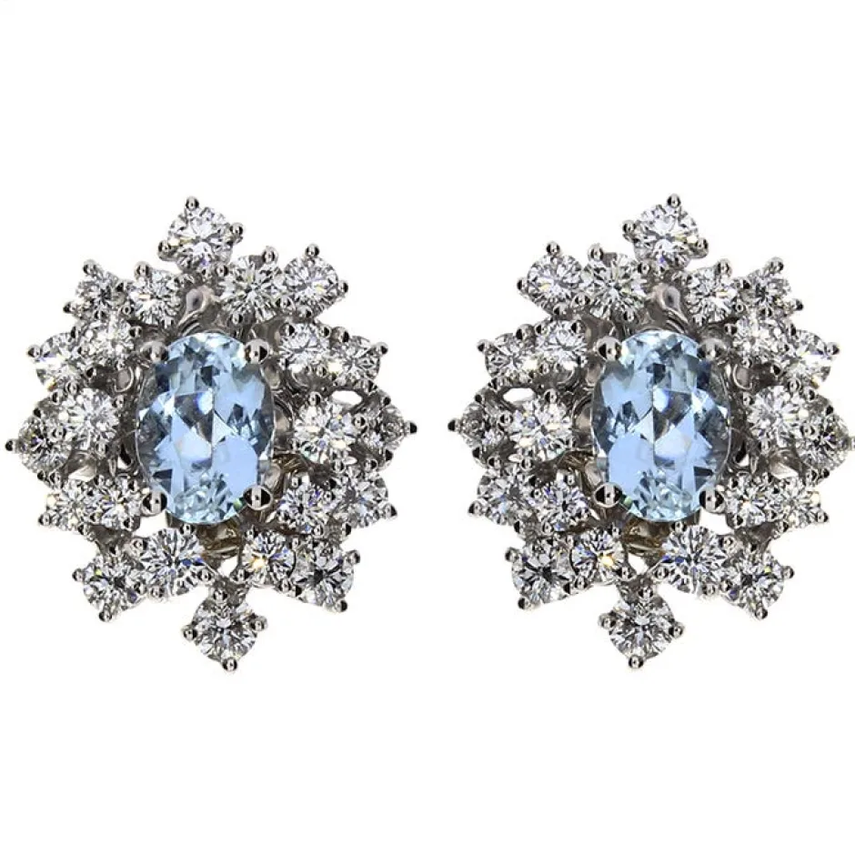 Damiani Orecchini>Orecchini in oro bianco con diamanti e acquamarina