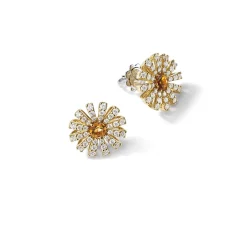 Damiani Orecchini>Orecchini in oro giallo con quarzo citrino e diamanti, 14 mm.