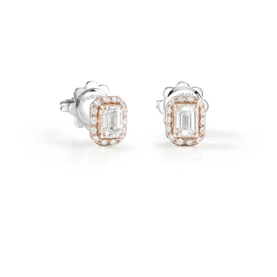 Damiani Orecchini>Orecchini in oro rosa con diamante taglio smeraldo